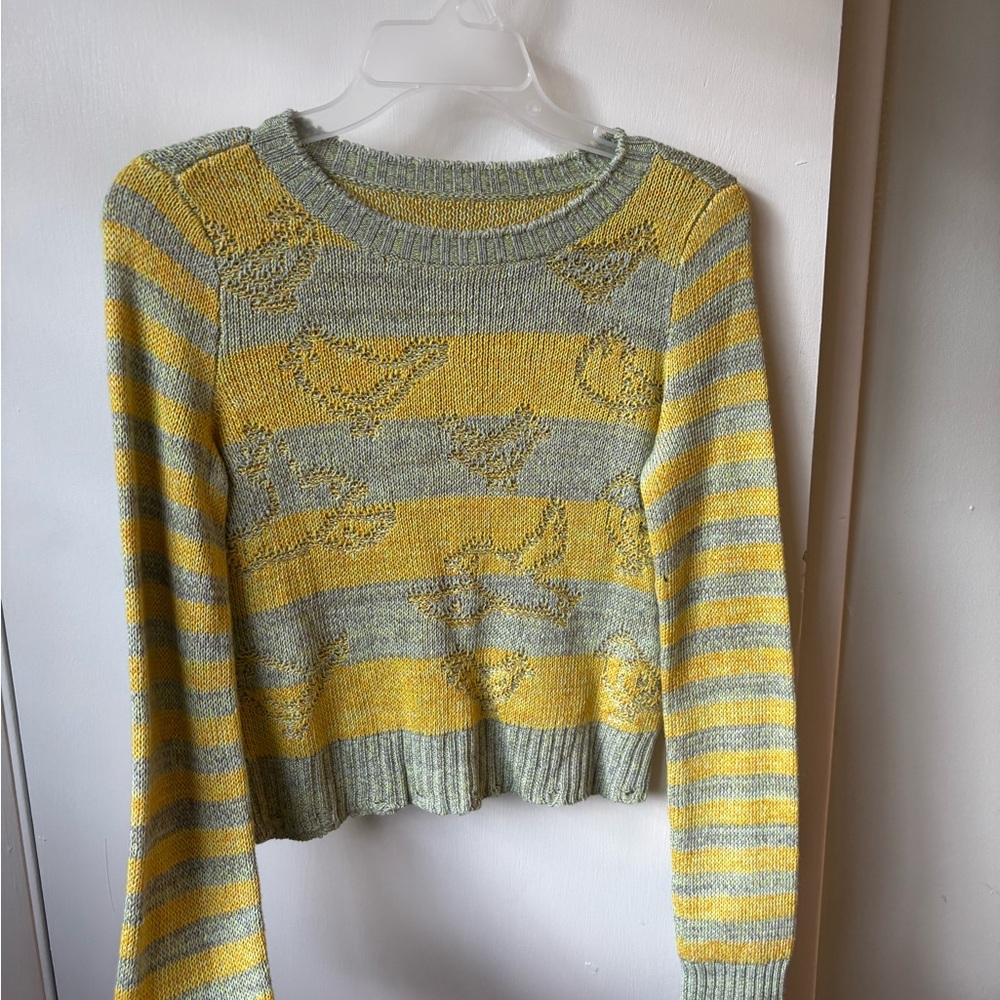 Anthropologie Yellow and Gray Striped Sweater
